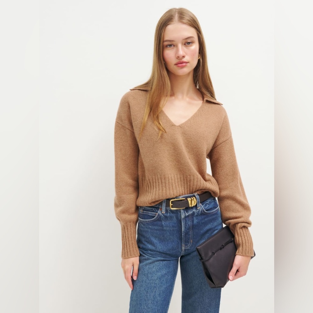 Reformation Brown V-Neck Sweater